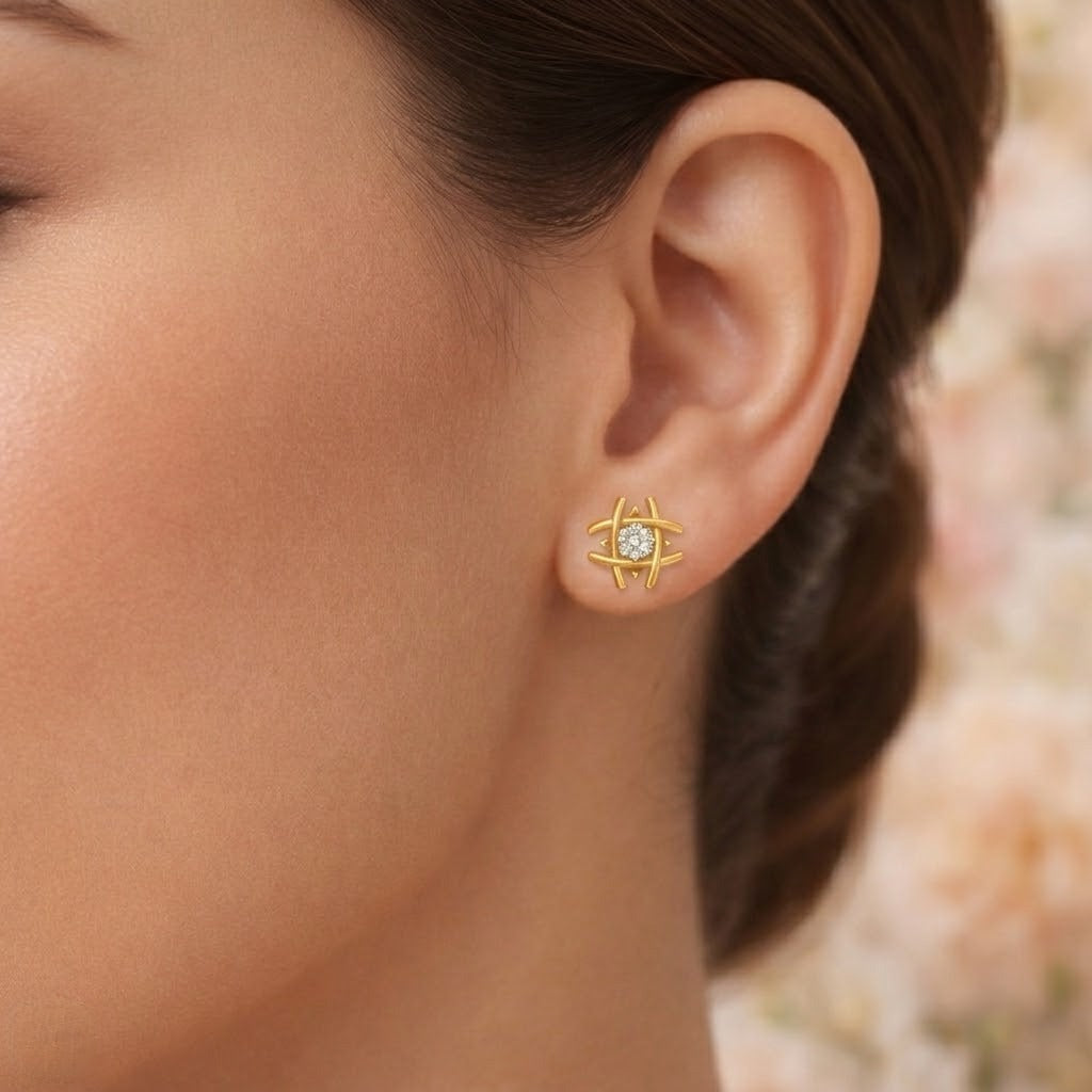 Gold Cross Diamond Earring