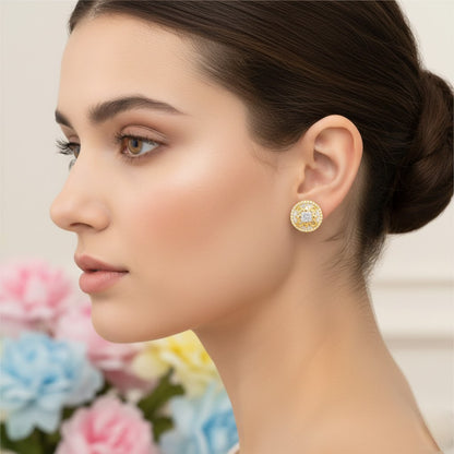 Floral Medallion Diamond Gold Earrings