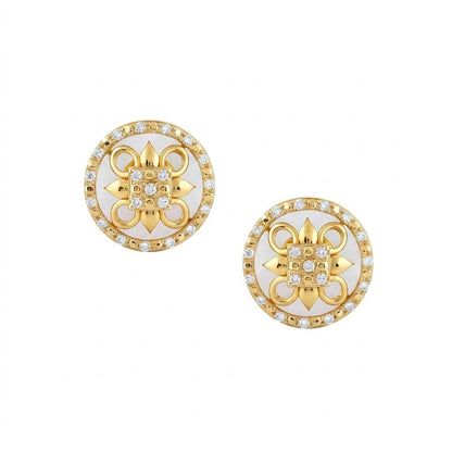 Floral Medallion Diamond Gold Earrings