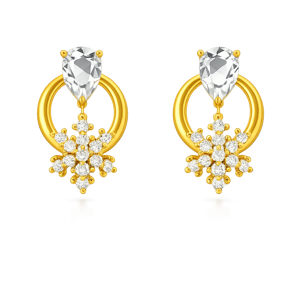 Vintage Floral Halo Diamond Gold Earrings