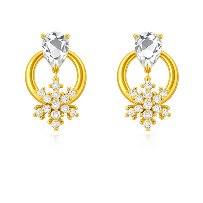 Vintage Floral Halo Diamond Gold Earrings