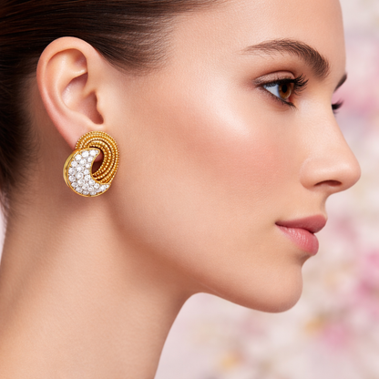 Dual Tone Crescent Flow Diamond Gold Earrings