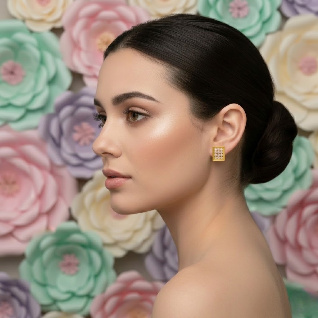 Yellow Gold Square Earring