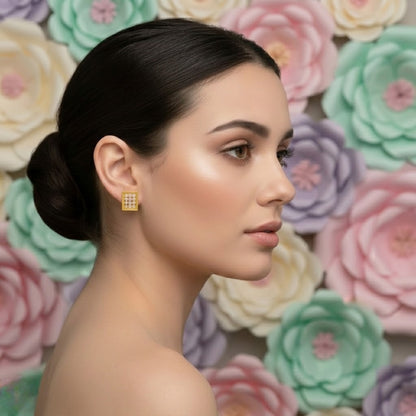 Yellow Gold Square Earring