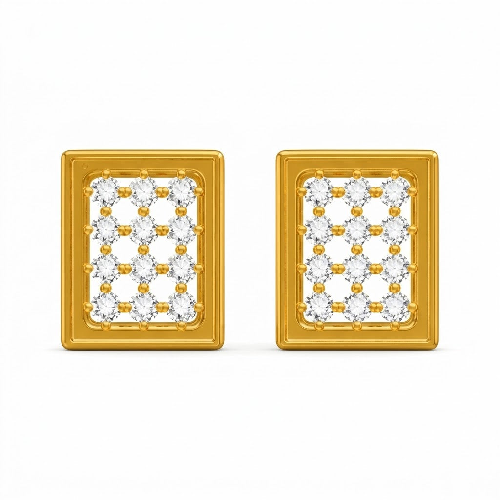 Yellow Gold Square Earring