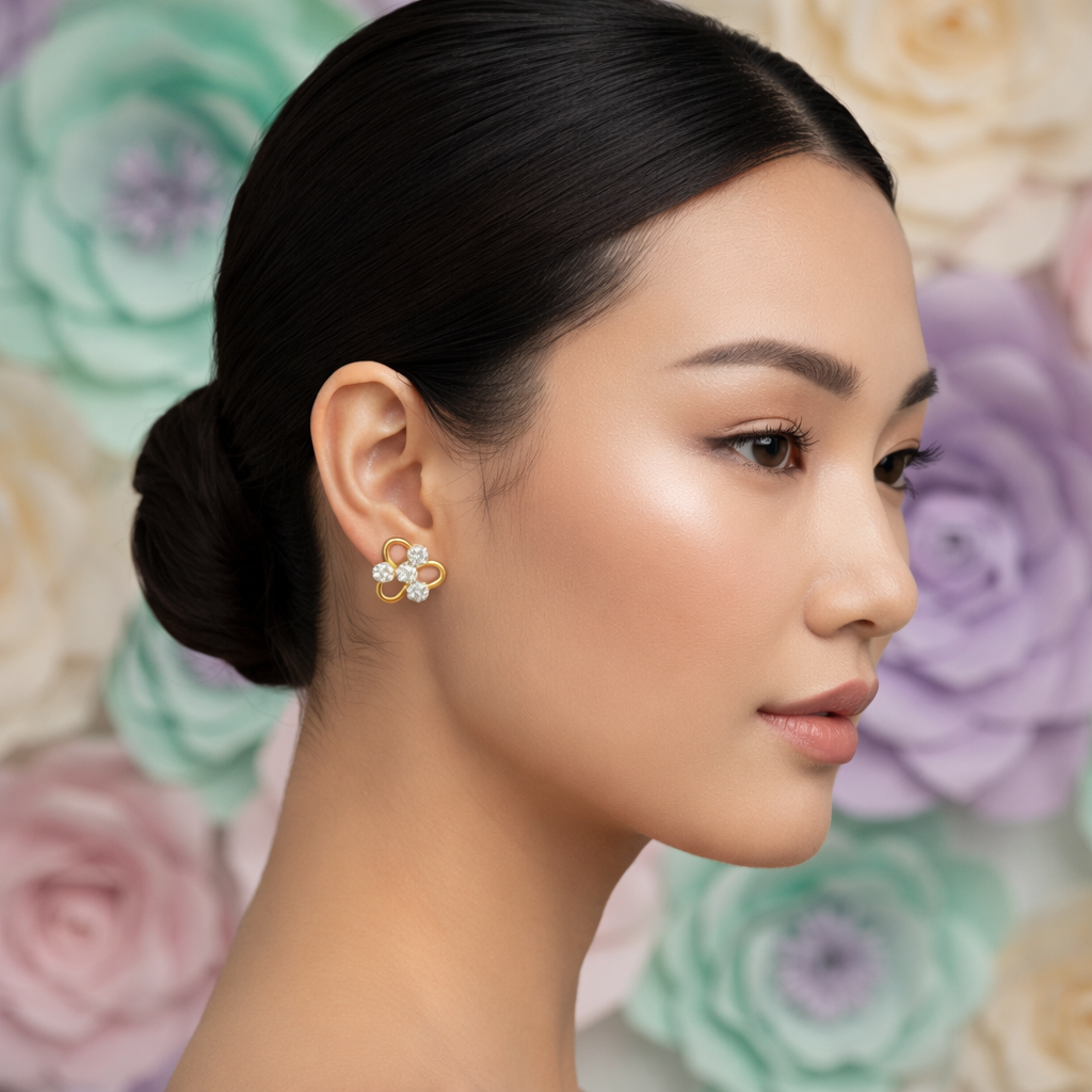 White Stone Clover Earring