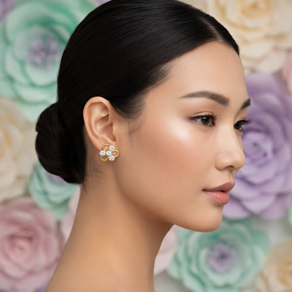 White Stone Clover Earring