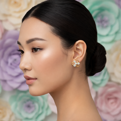White Stone Clover Earring