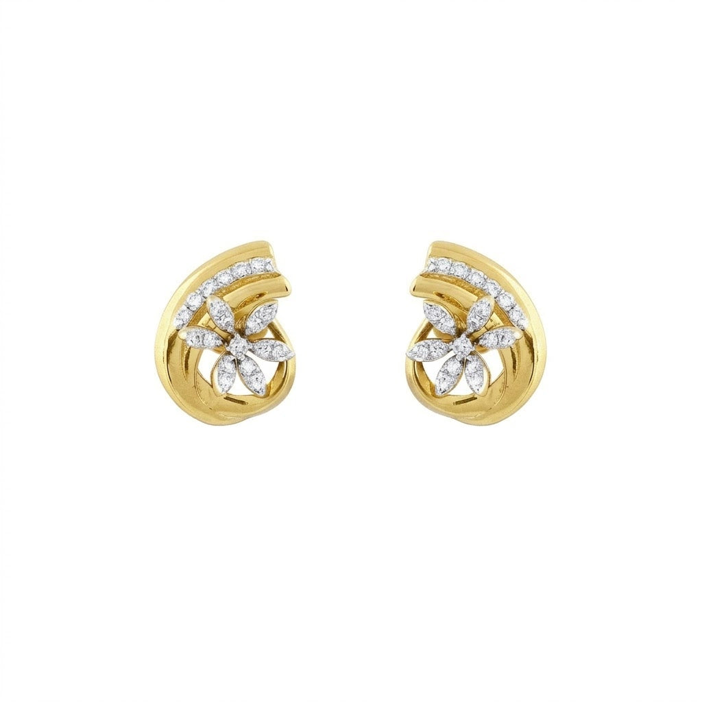 Seashell Bloom Diamond Gold Earrings