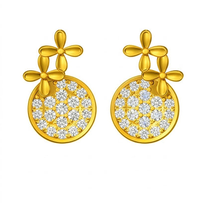 Gold Floral Diamond Drop Earring