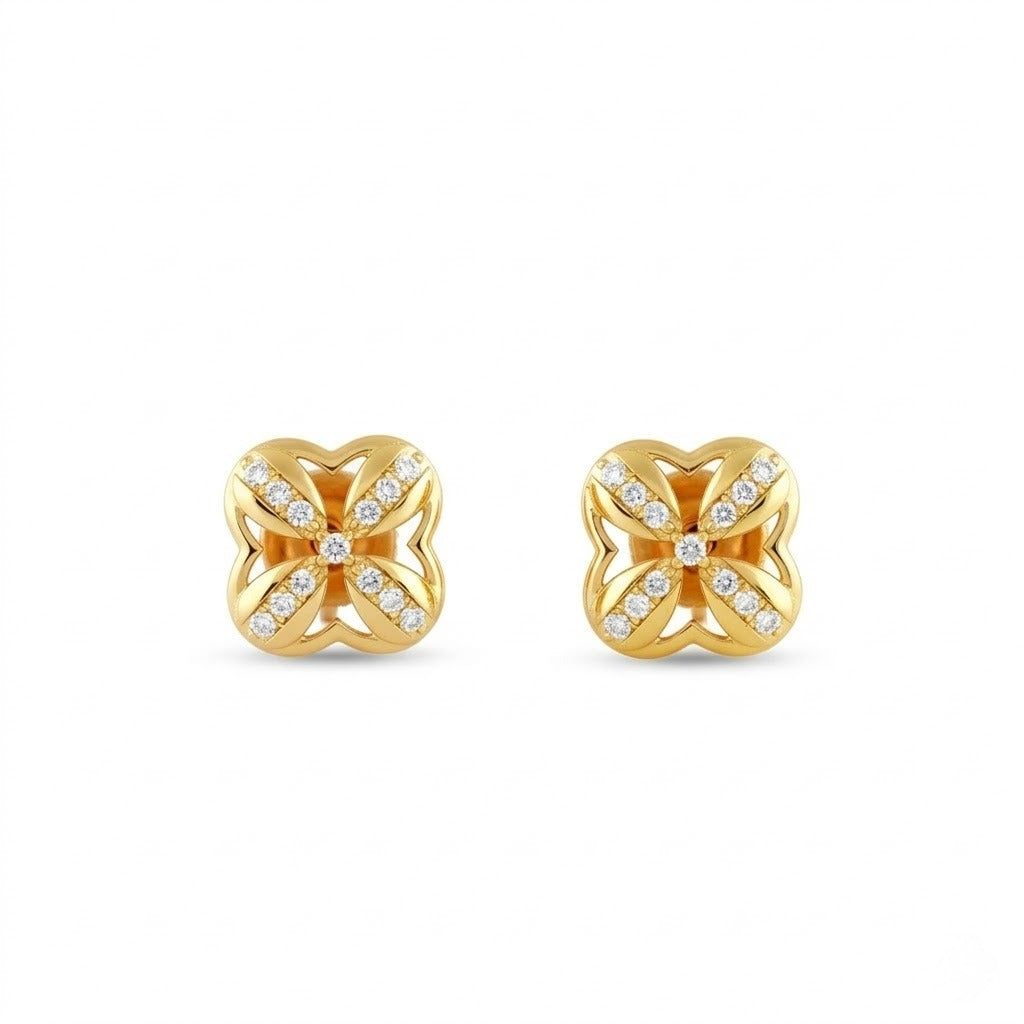 Petal Cross Diamond Gold Earrings