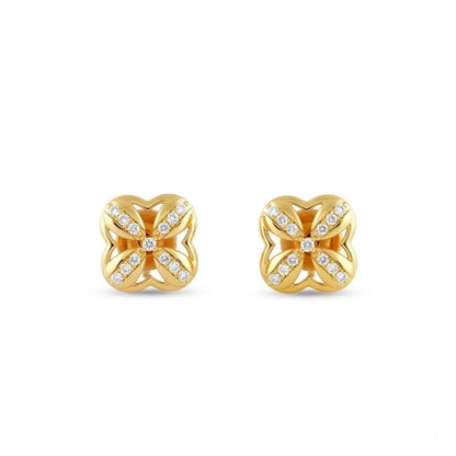 Petal Cross Diamond Gold Earrings