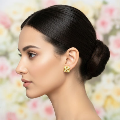 Petal Cross Diamond Gold Earrings