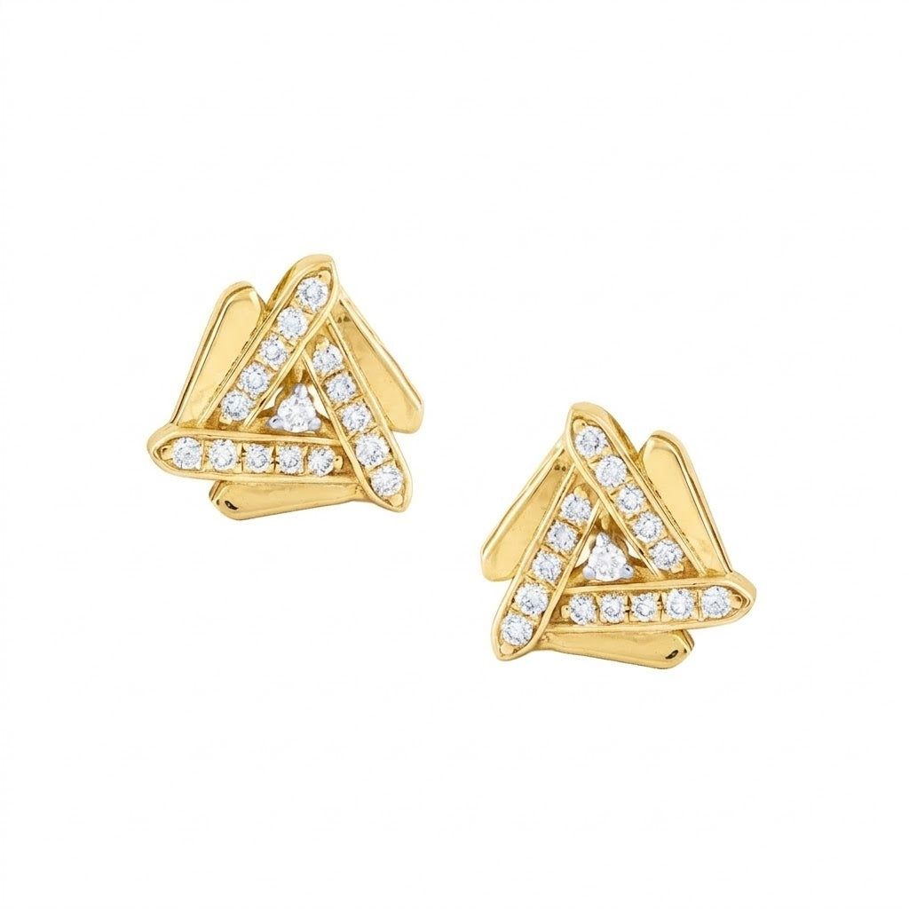 Geometric Triangle Cluster Diamond Gold Earrings