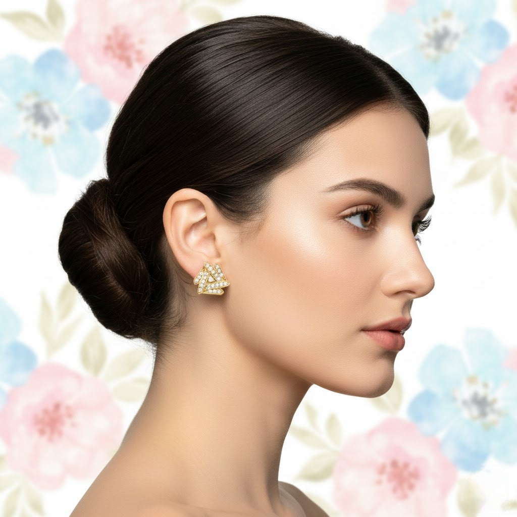 Layered Chevron Form Diamond Gold Earrings