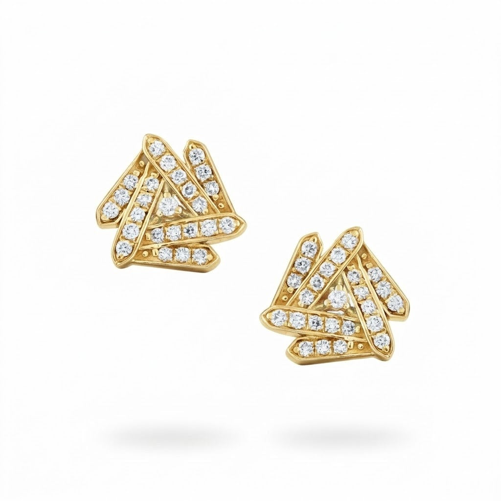 Layered Chevron Form Diamond Gold Earrings