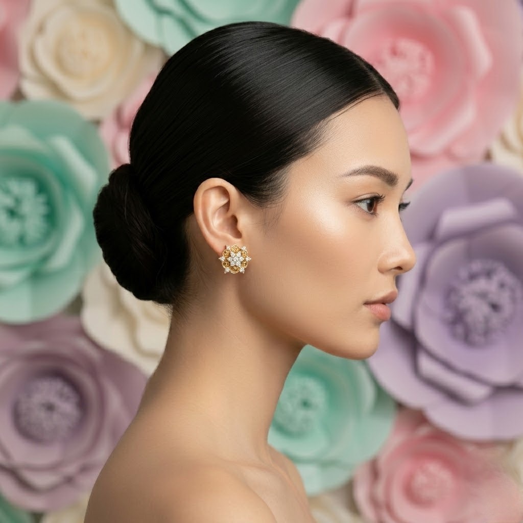 Floral White Stud Earring