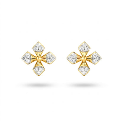 Four Petal Cluster Diamond Gold Earrings