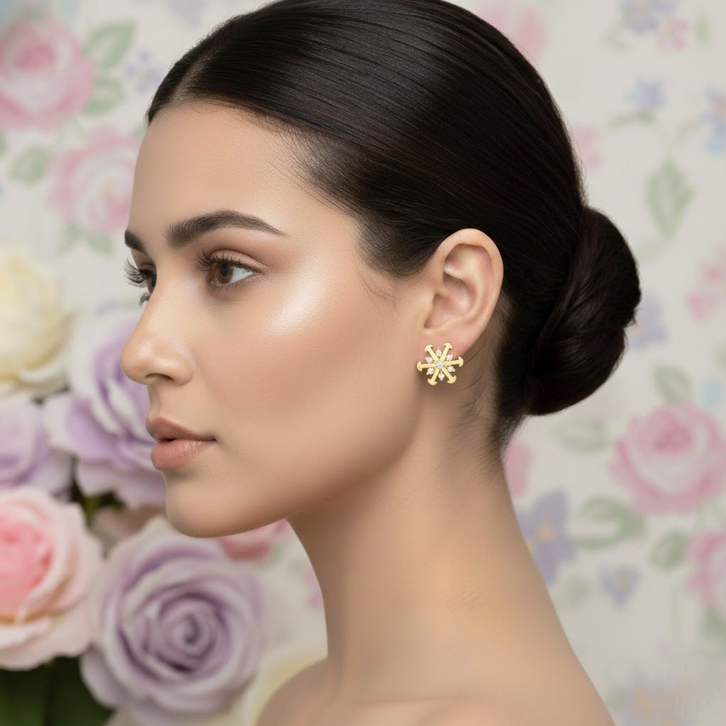 Gold Snowflake Diamond Earring