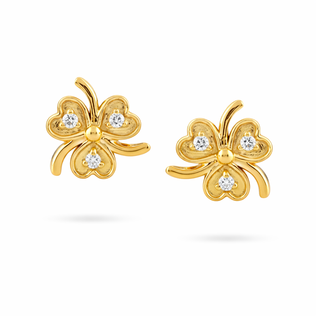 Charming Clover Motif Diamond Gold Earrings