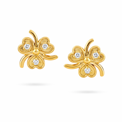 Charming Clover Motif Diamond Gold Earrings