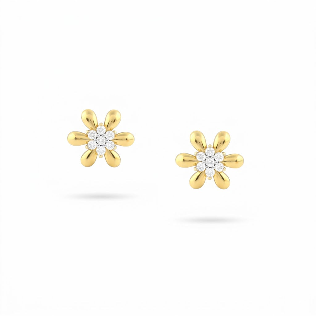 Delicate Floral Petal Diamond Gold Earrings