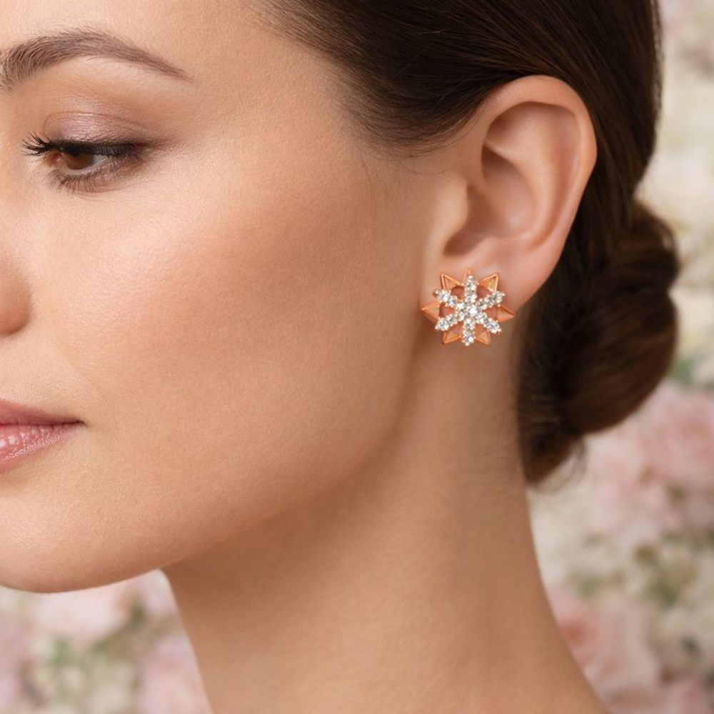 Starburst Floral Diamond Gold Earrings