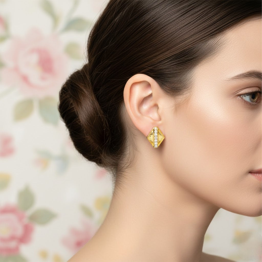 Geometric Shield Diamond Gold Earrings