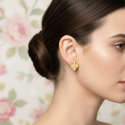 Geometric Shield Diamond Gold Earrings