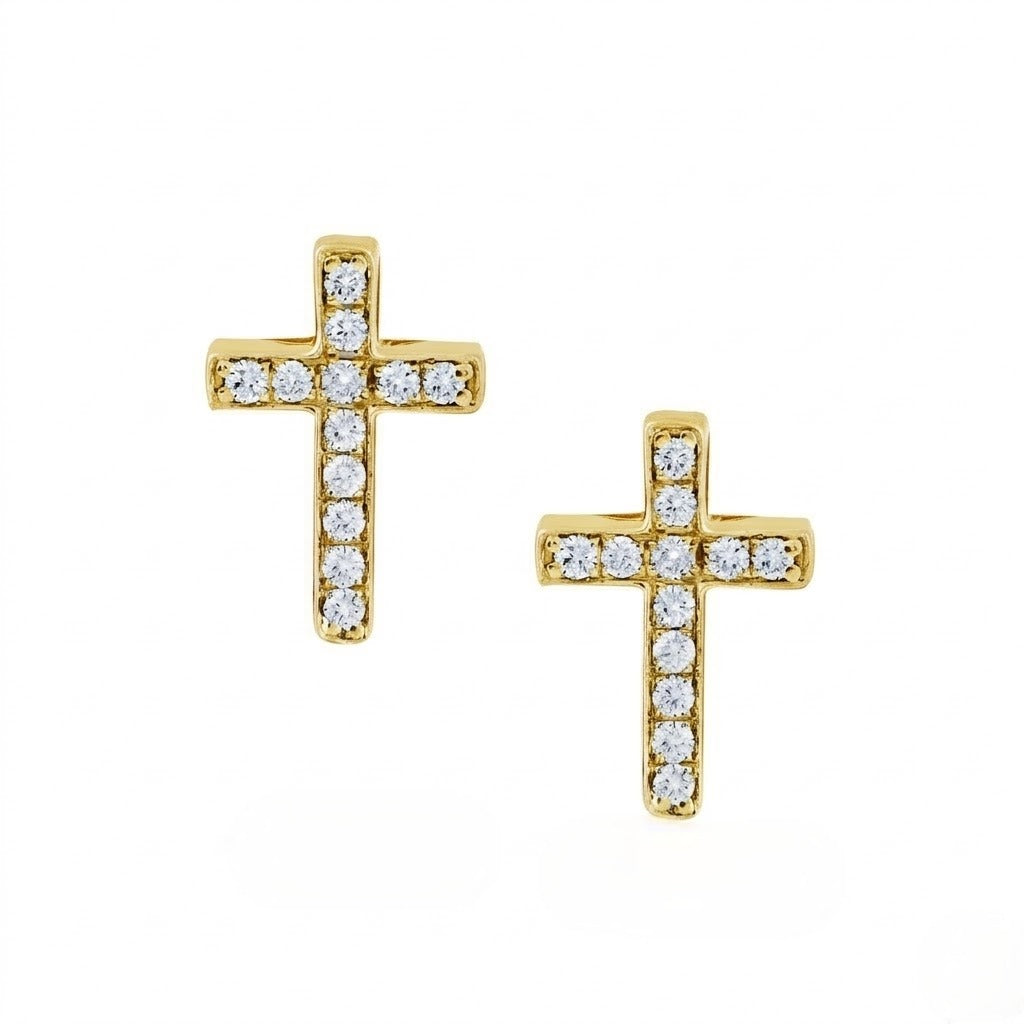 Classic Cross Diamond Gold Earrings