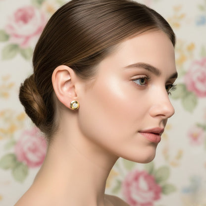 Polished Dome Diamond Gold Earrings