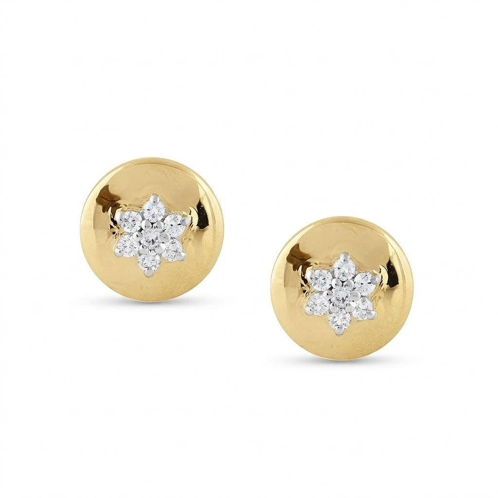 Polished Dome Diamond Gold Earrings
