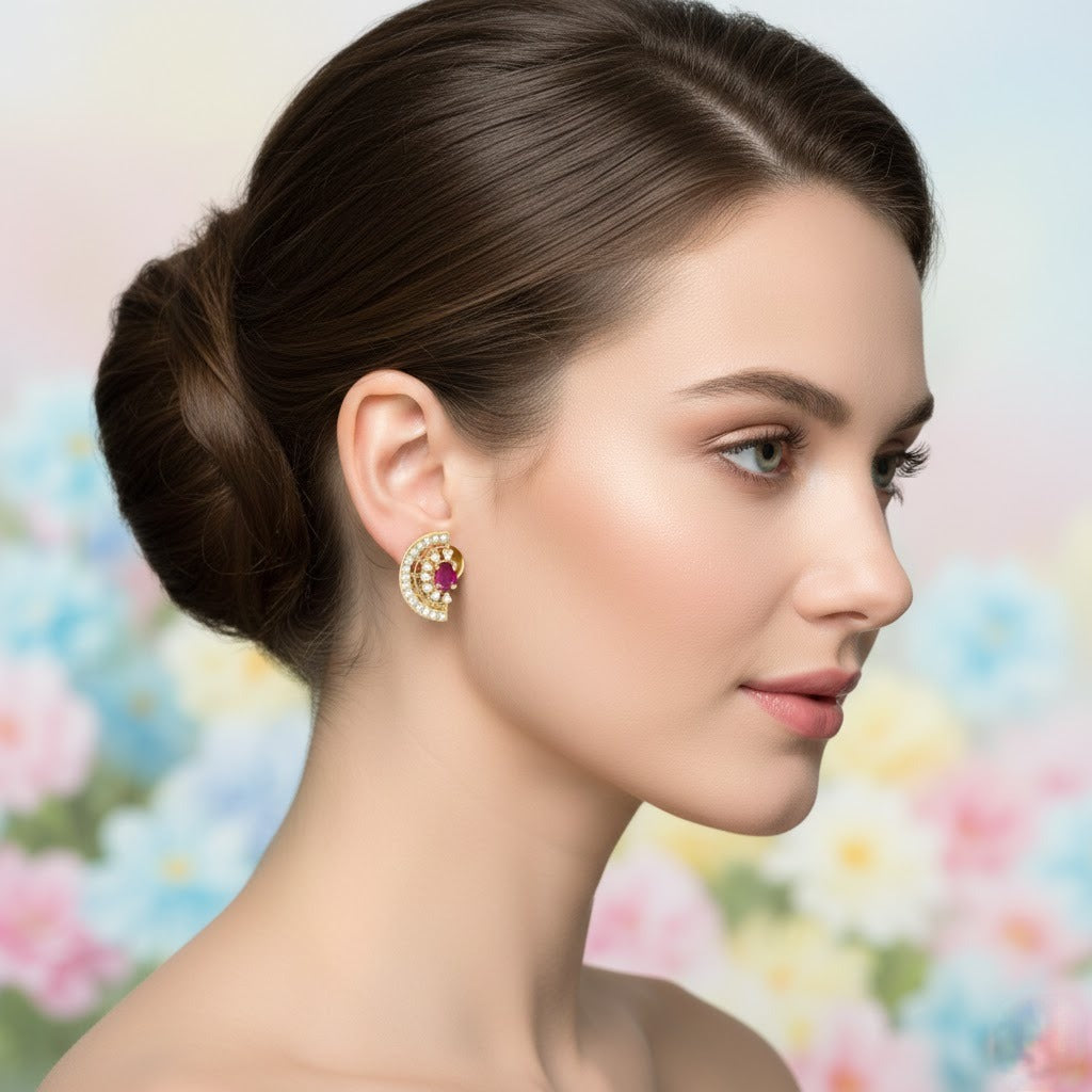Half Moon Radiant Diamond Gold Earrings