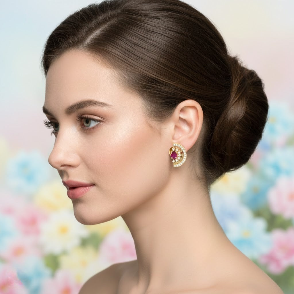 Half Moon Radiant Diamond Gold Earrings