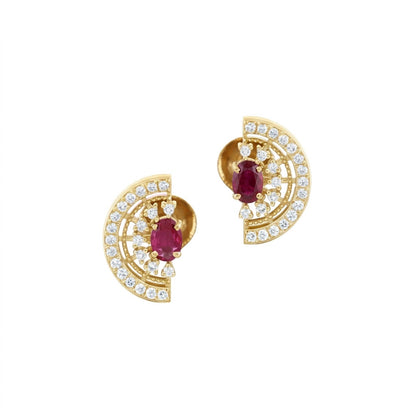 Half Moon Radiant Diamond Gold Earrings