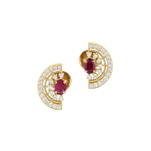 Half Moon Radiant Diamond Gold Earrings
