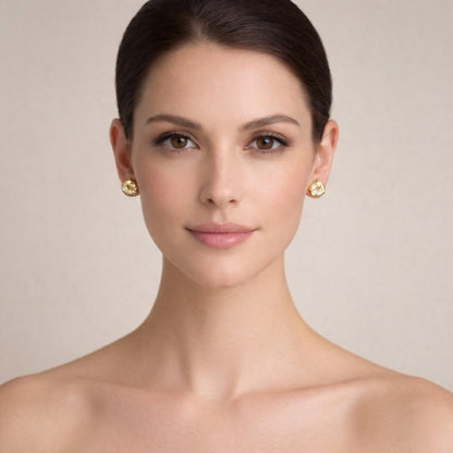 Triple Cluster Diamond Gold Earrings