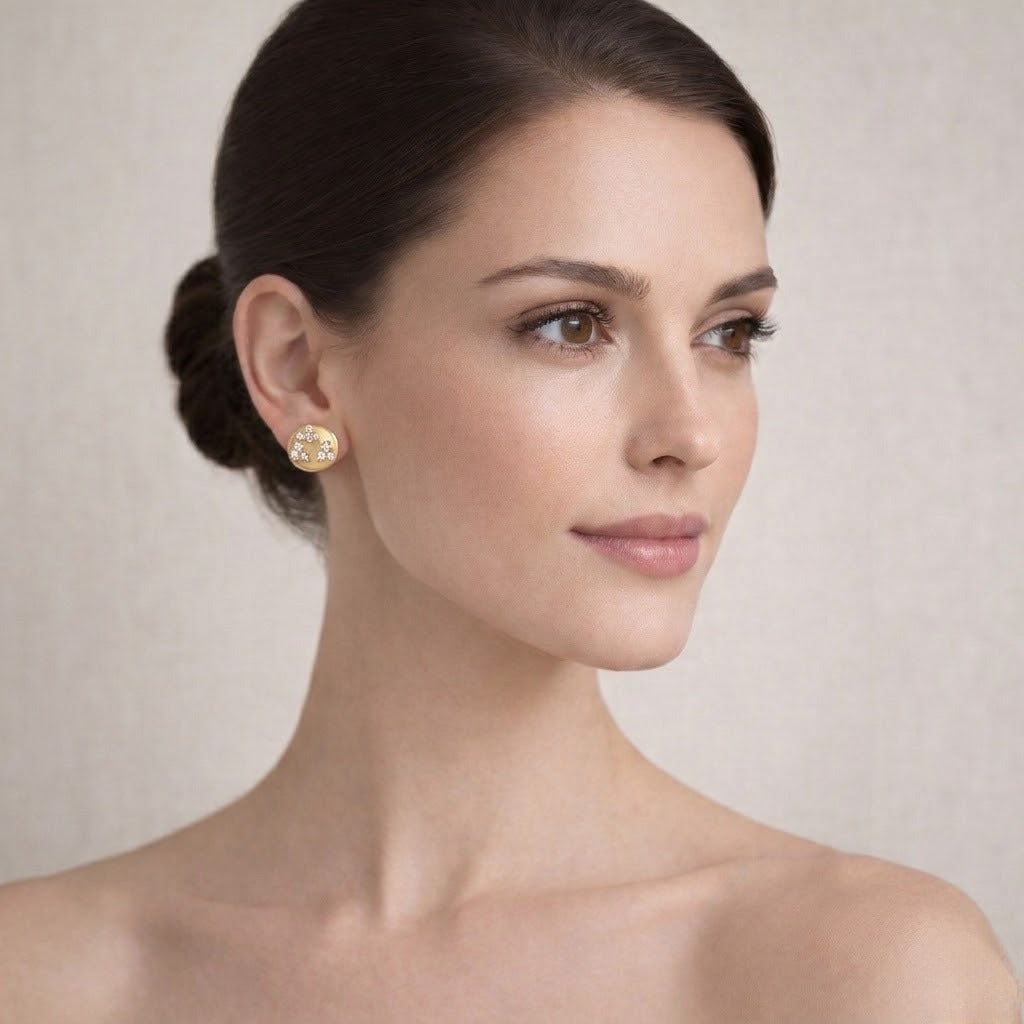 Triple Cluster Diamond Gold Earrings