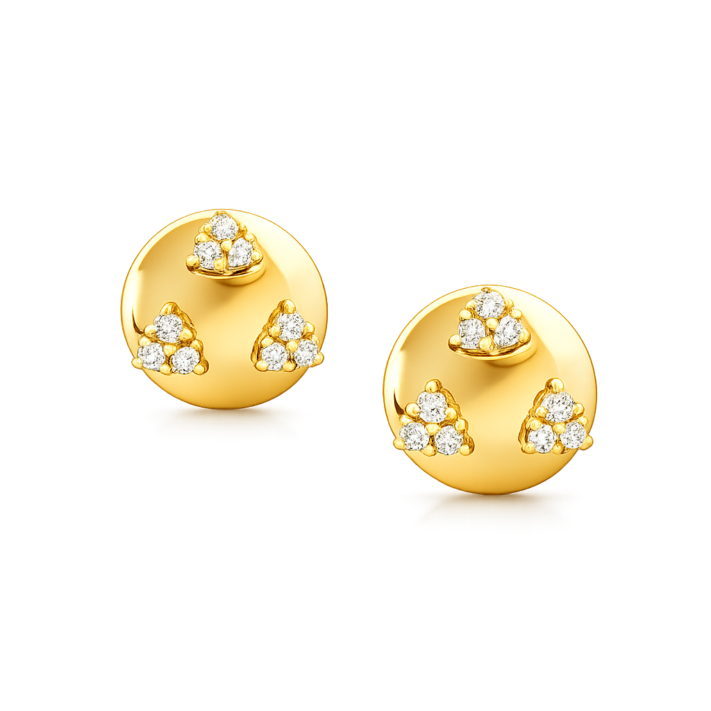 Triple Cluster Diamond Gold Earrings