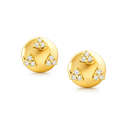 Triple Cluster Diamond Gold Earrings
