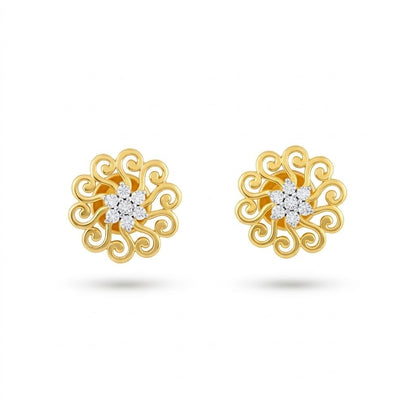 Ornate Scroll Design Diamond Gold Earrings