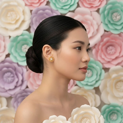 Gold Heart Floral Stud Earring