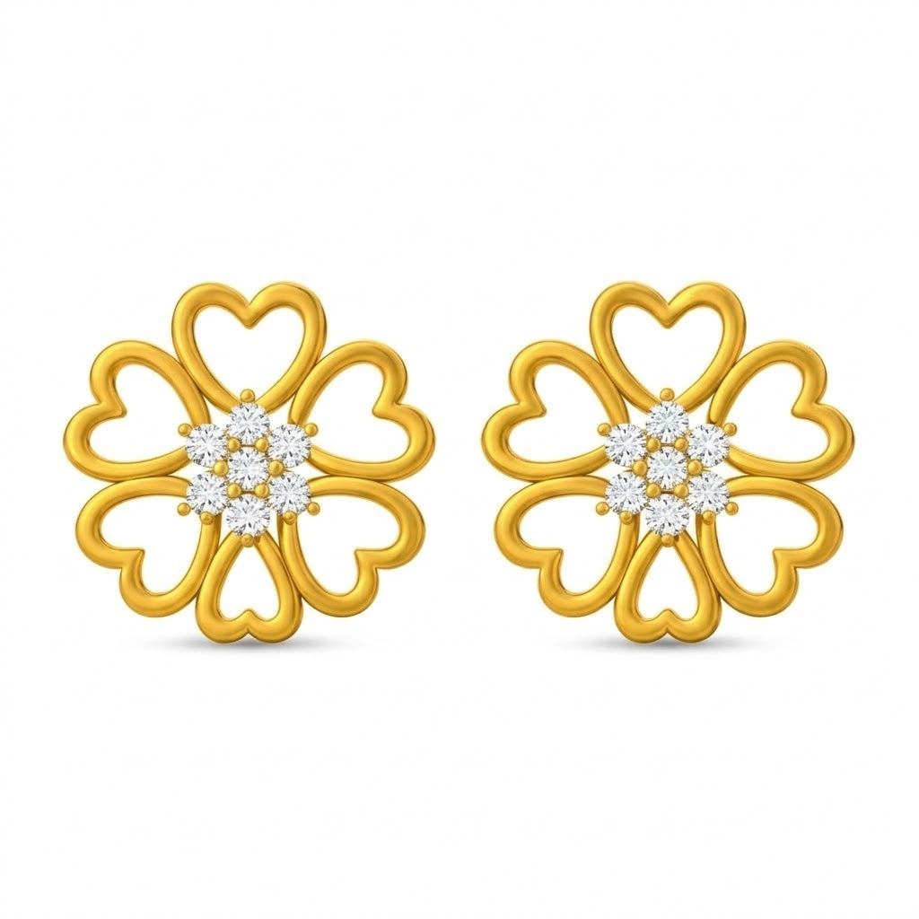 Gold Heart Floral Stud Earring