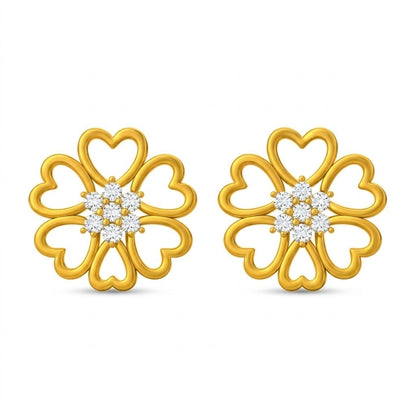 Gold Heart Floral Stud Earring