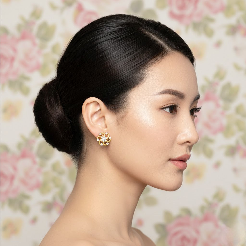 Whirl Blossom Diamond Gold Earrings