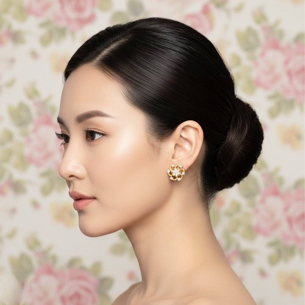 Whirl Blossom Diamond Gold Earrings