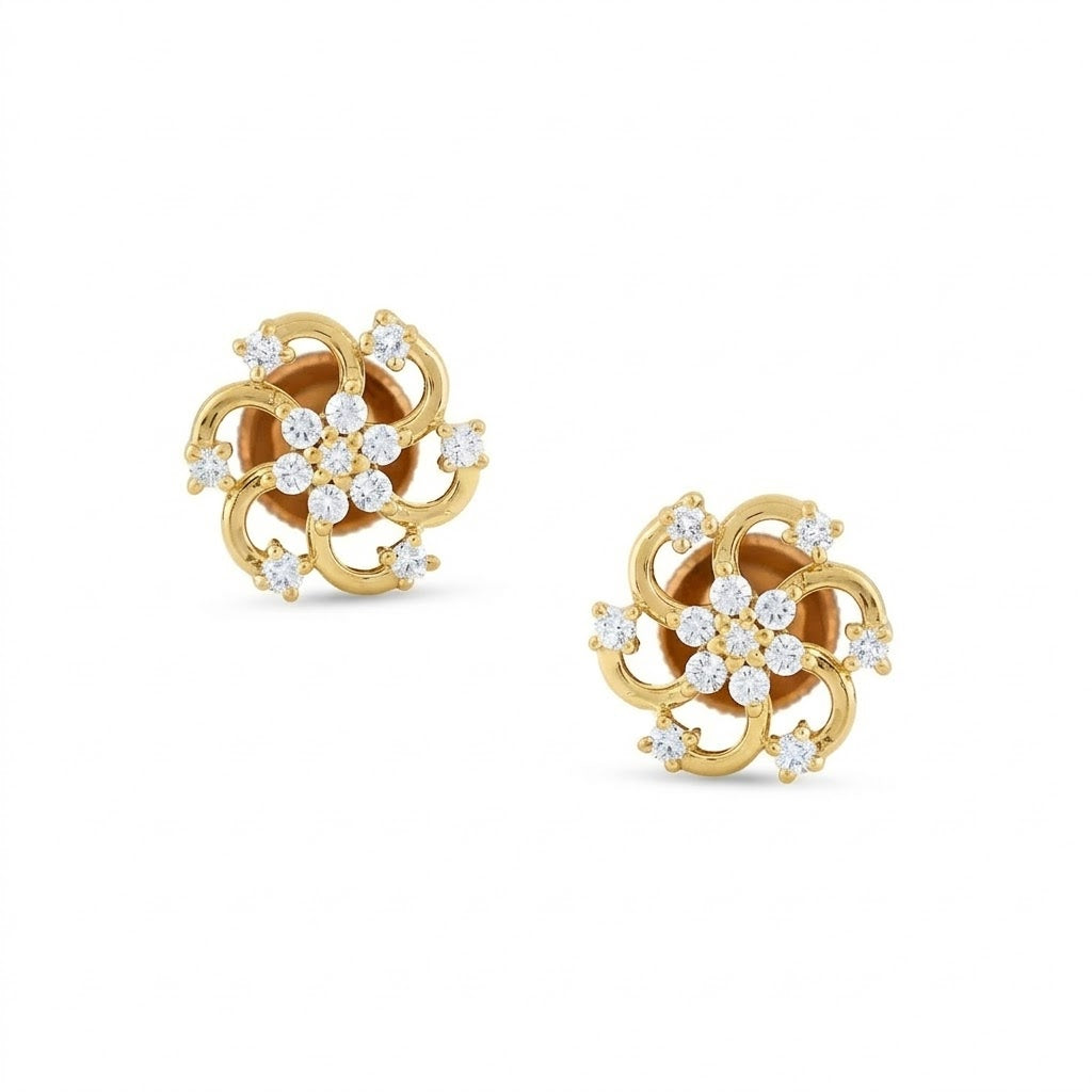 Whirl Blossom Diamond Gold Earrings