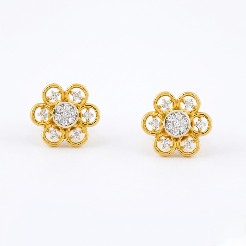Timeless Blossom Circle Diamond Gold Earrings