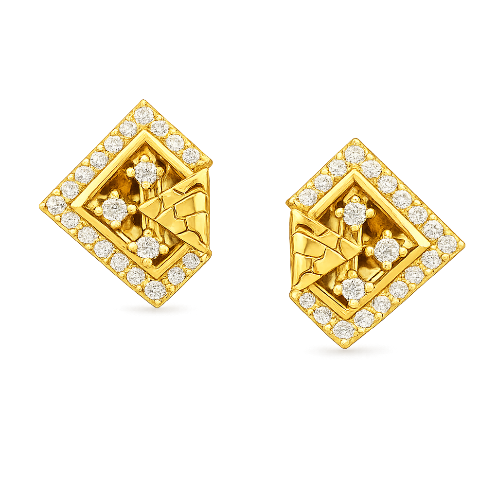 Artistic Geometric Frame Diamond Gold Earrings