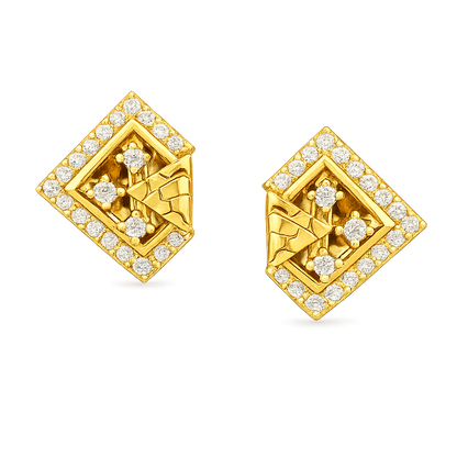 Artistic Geometric Frame Diamond Gold Earrings